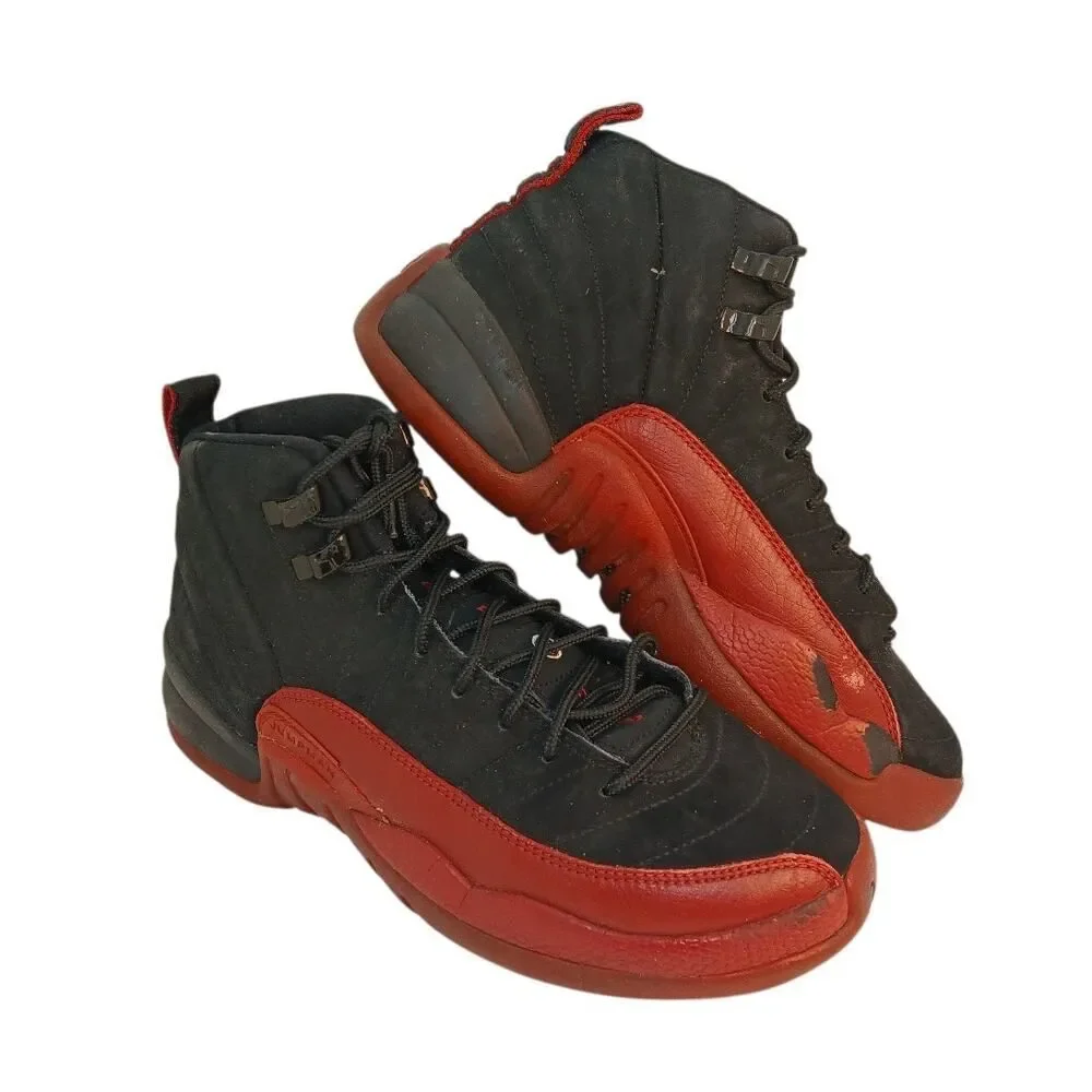 NIKE AIR JORDAN 12 RETRO Boys Black & Red Sneakers - Size: 5Y